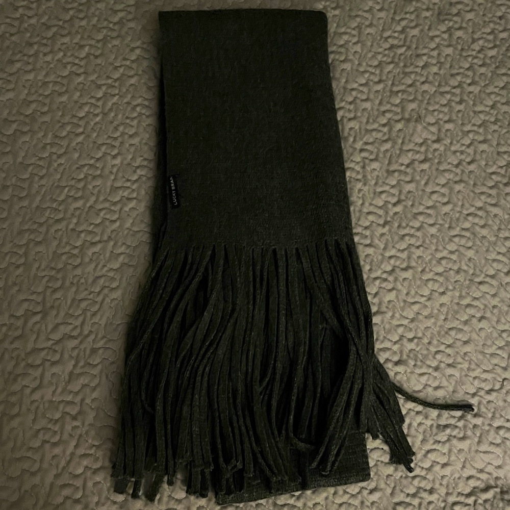 Lucky Brand Gray Fringe Scarf Soft Brushed Cozy Womens